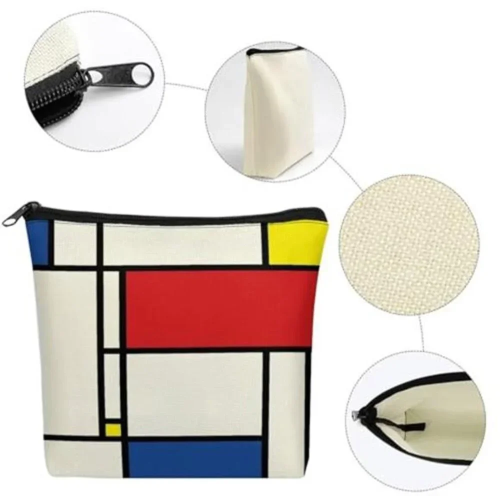 MONDRIAN MOD Bright Colorful Retro Style Cosmetic Bag Makeup Carrier Pouch